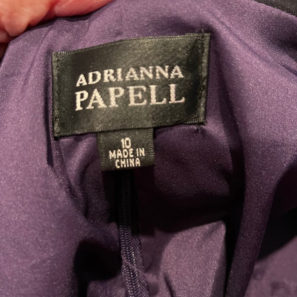 Adrianna Papell Purple Ruffled Neck Cocktail Midi Dress 10 Empire Waist Elegant - Picture 6 of 7
